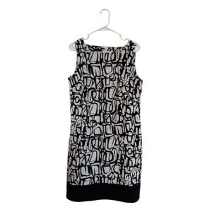 Women’s Black White Abstract Print Sleeveless Knee Length Dress Size 14